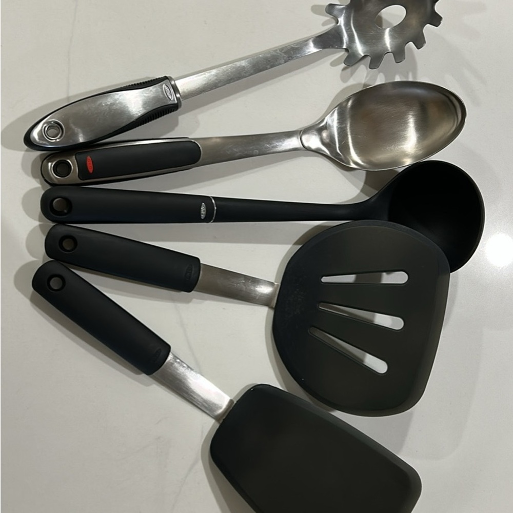 OXO Stainless Steel and Black Kitchen Utensil Set